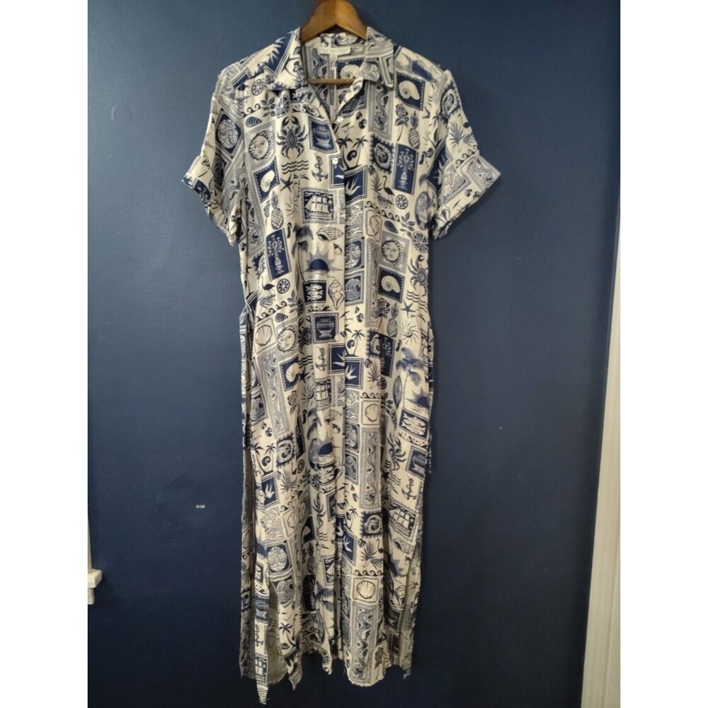 Jane + Delancey Womens Cottagecore Coastal Maxi Shirt Dress Belted Medium NWT